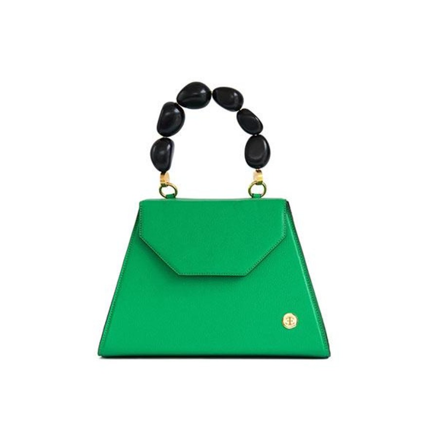 Top Handle Bags Eva Innocenti | Emilia-Green (With Black Tagua Handle) Top Handle Bag