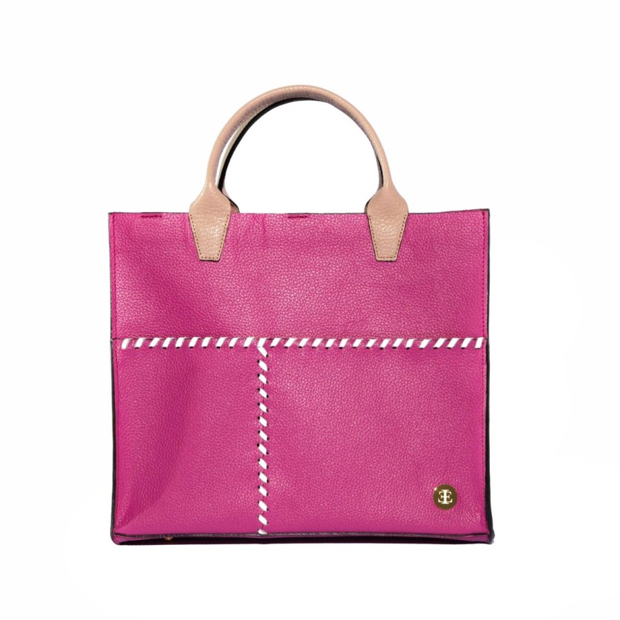 Totes Eva Innocenti | Sienna Mini Hot Pink Handle Tote Three Stripe Burgundy, Olive Diamonds