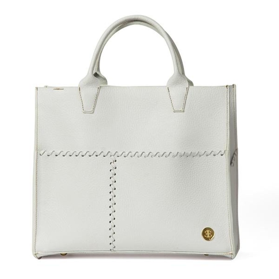 Totes Eva Innocenti | Sienna Mini White Handle Tote Three Stripe Burgundy, Olive Diamonds