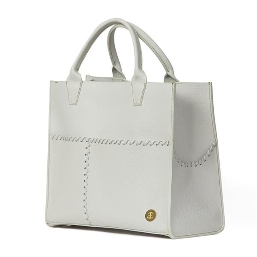 Totes Eva Innocenti | Sienna Mini White Handle Tote Three Stripe Burgundy, Olive Diamonds