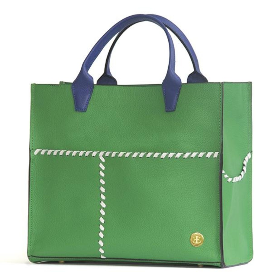 Totes Eva Innocenti | Sienna Mini Green Handle Tote Three Stripe Burgundy, Olive Diamonds