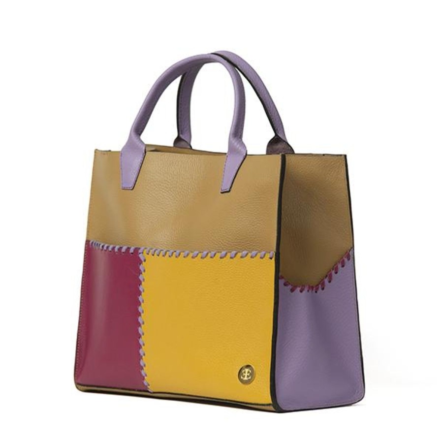 Totes Eva Innocenti | Sienna Mini Camel Purple Handle Tote Three Stripe Burgundy, Olive Diamonds