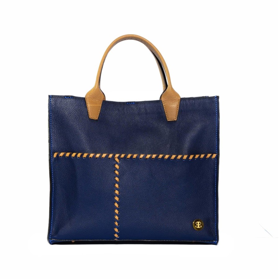 Totes Eva Innocenti | Sienna Mini Blue Handle Tote Three Stripe Burgundy, Olive Diamonds