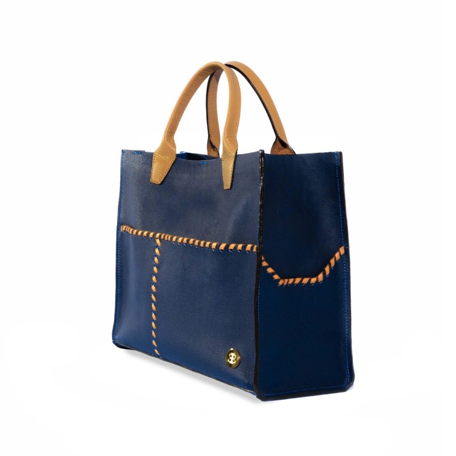 Totes Eva Innocenti | Sienna Mini Blue Handle Tote Three Stripe Burgundy, Olive Diamonds