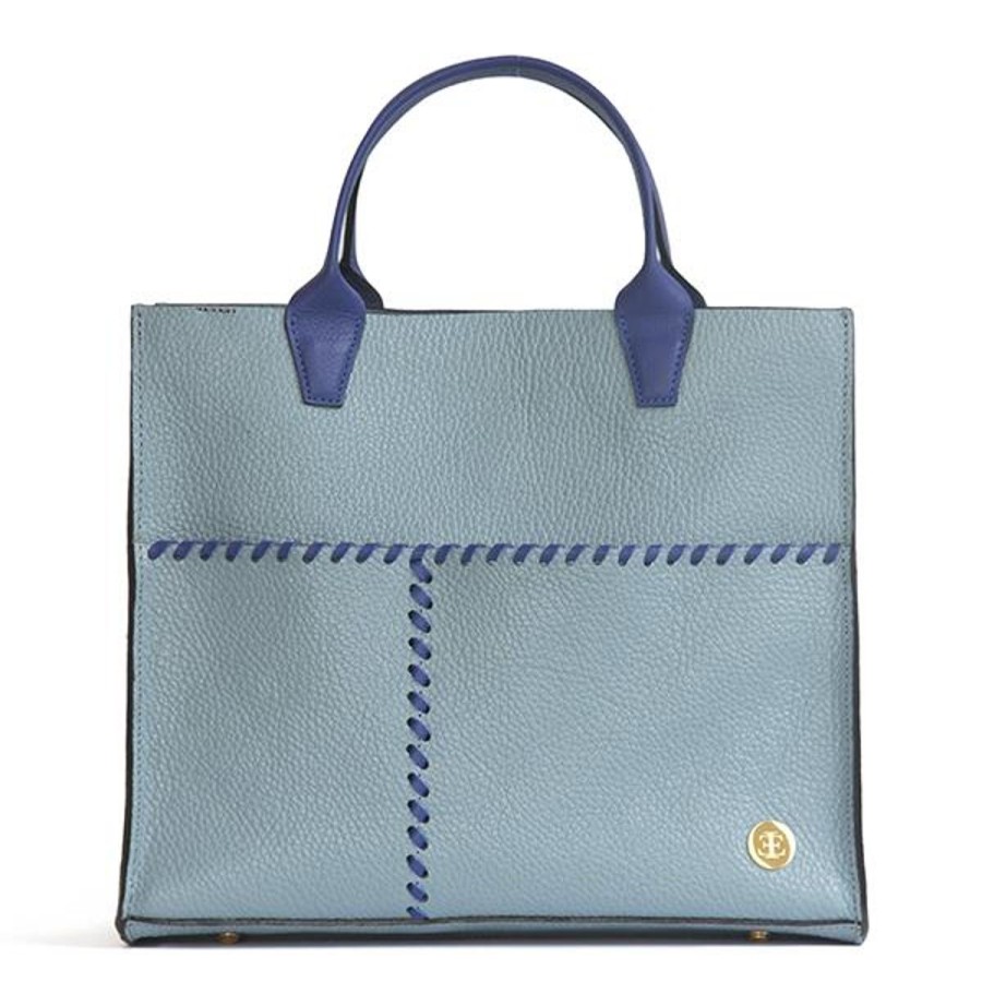 Totes Eva Innocenti | Sienna Mini Light Blue Handle Tote Three Stripe Burgundy, Olive Diamonds