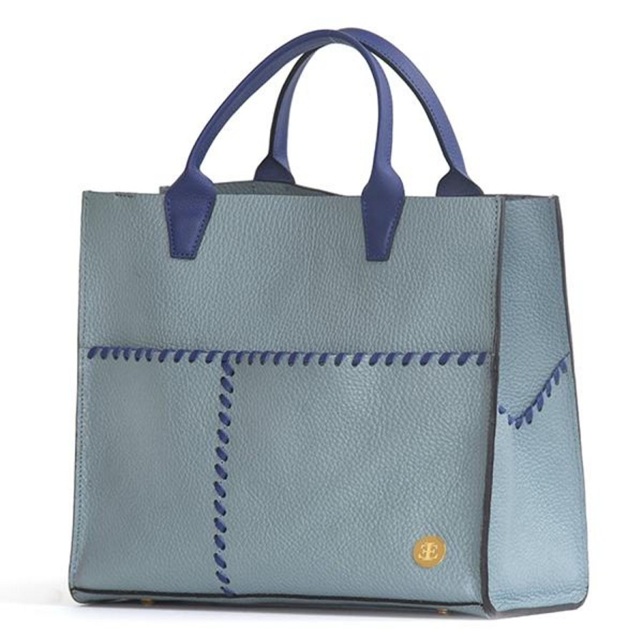 Totes Eva Innocenti | Sienna Mini Light Blue Handle Tote Three Stripe Burgundy, Olive Diamonds